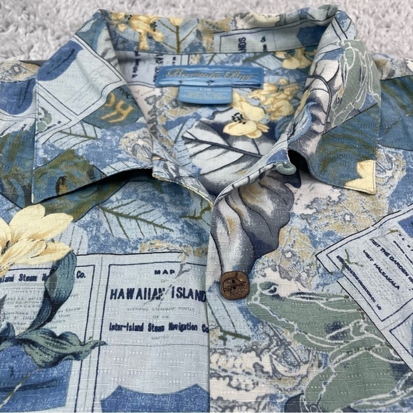 Bermuda Bay Shirt Mens Large 100% Silk Hawaiian Button Up Camp Loop Collar - Picture 4 of 6